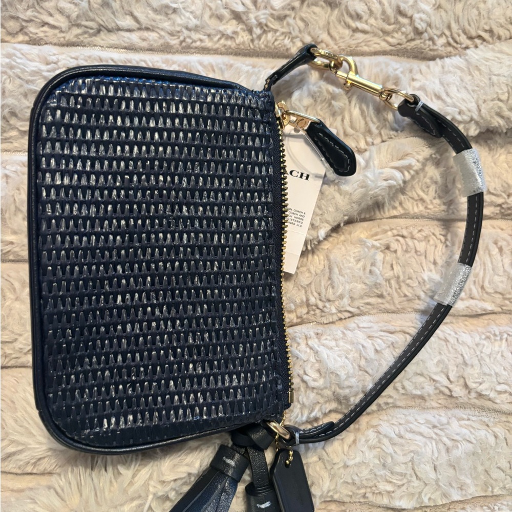 Coach Midnight Navy Leather Woven Mini Bag with Gold Accents - Picture 3 of 6